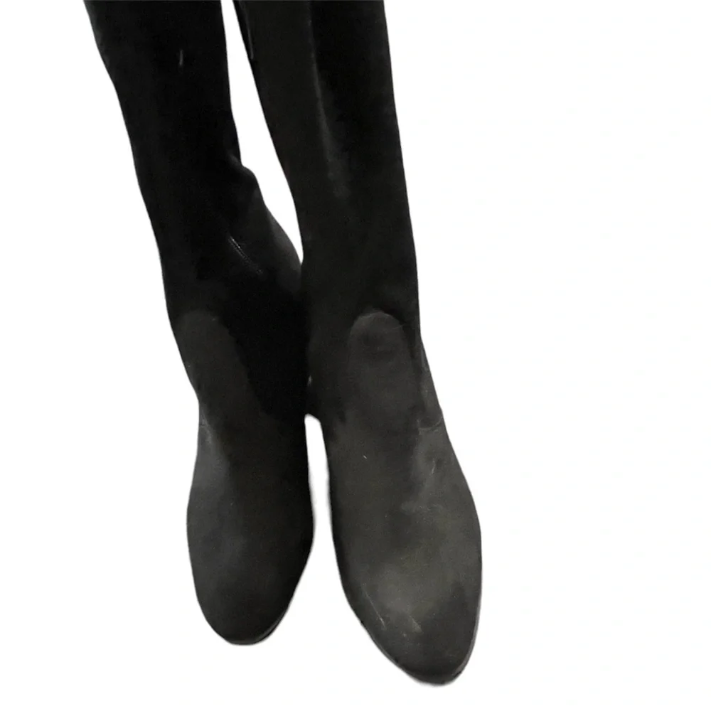 Black Over the Knee Heeled Tie Boots - Picture 5 of 9